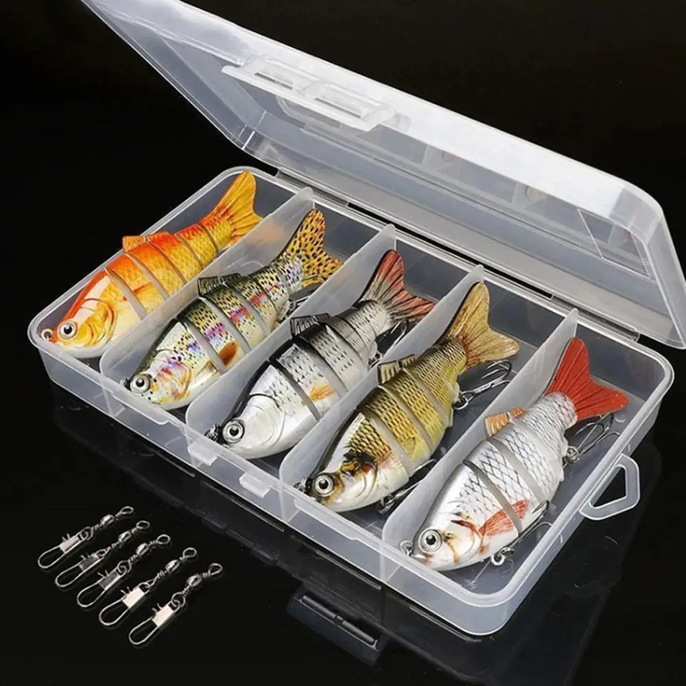 

5Pcs 10Cm Swimbait lure Multi Jointed fish Wobblers Lifelike Fishing Lure 6 Segment Swimbait Crankbait Fishing Tackle with Box
