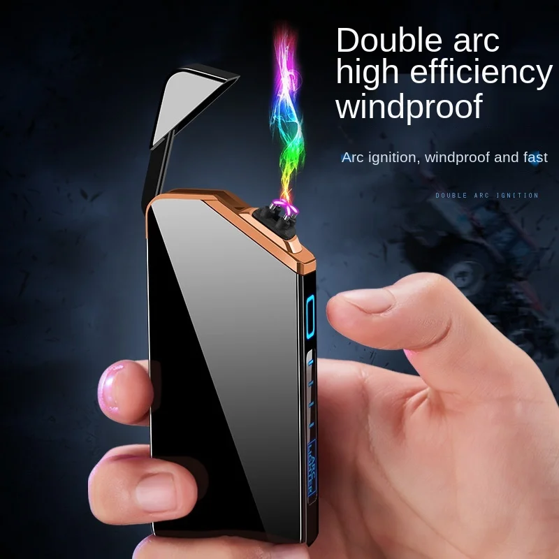 

New creative metal power display windproof lighter USB pulse charging lighter gadgets for men technology usb lighter