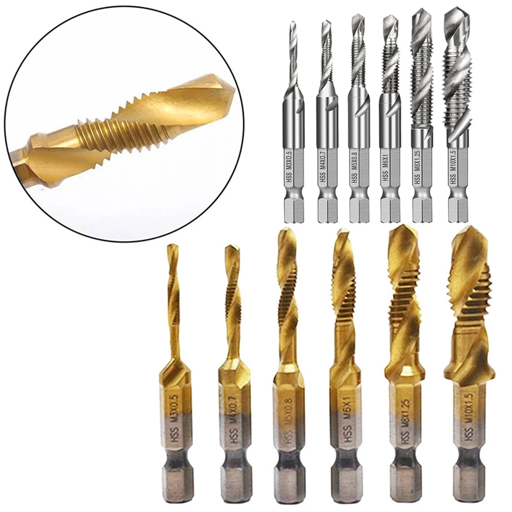 

Hex Shank Titanium Plated HSS Screw Thread Metric Tap Drill Bits Screw Machine Compound tap M3 M4 M5 M6 M8 M10 Hand Tools