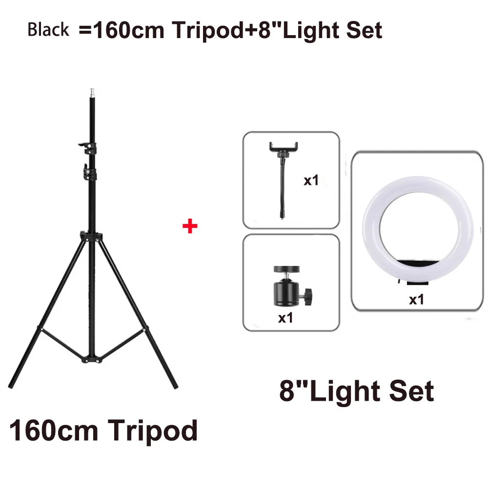 8in lamp 1.6M Tripid Фон для фотосъемки " светодиодный селфи кольцо светильник лампа три скорости бесступенчатое фото светильник ing с регулируемой яркостью с держателем для телефона для макияжа мобильного телефона в реальном времени S - Цвет: 8in lamp 1.6M Tripid