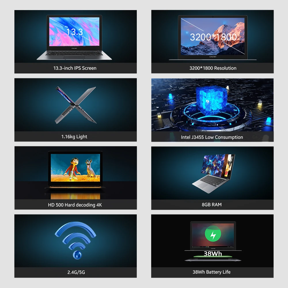 CHUWI HeroBook Pro + ноутбук с 5 дюймовым дисплеем четырёхъядерным процессором Intel Celeron ОЗУ