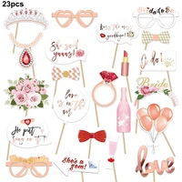23pcs hen party photo booth props team bride selfie props rose gold wedding bridal shower hen night do party game accessories
