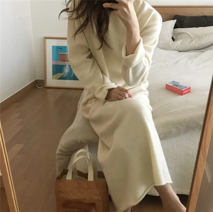 Новинка, теплый свитер Vestidos, женский осенне-зимний длинный свитер, вязаный свободный макси, большой размер, женские облегающие длинные свитера