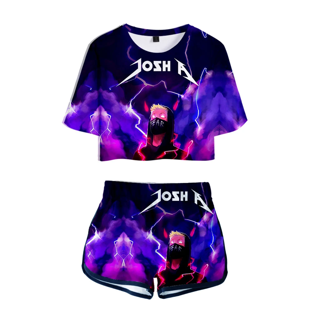

2020 Футболка с принтом Джоша А и Джейка хип-хоп с открытым пупком, модный костюм 3D, шорты из полиэстера в стиле Харадзюку, комплект из двух пре...