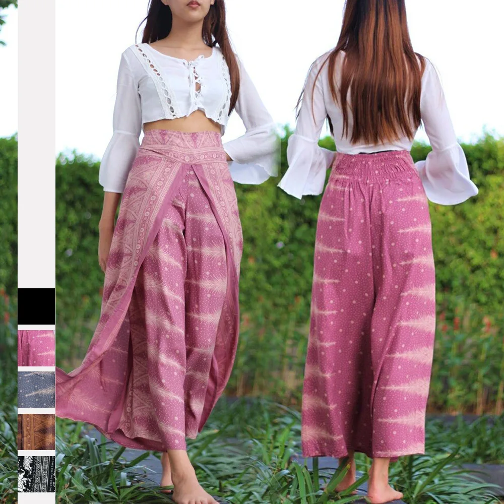 Женские широкие брюки с разрезом летние повседневные пляжные Леггинсы принтом в