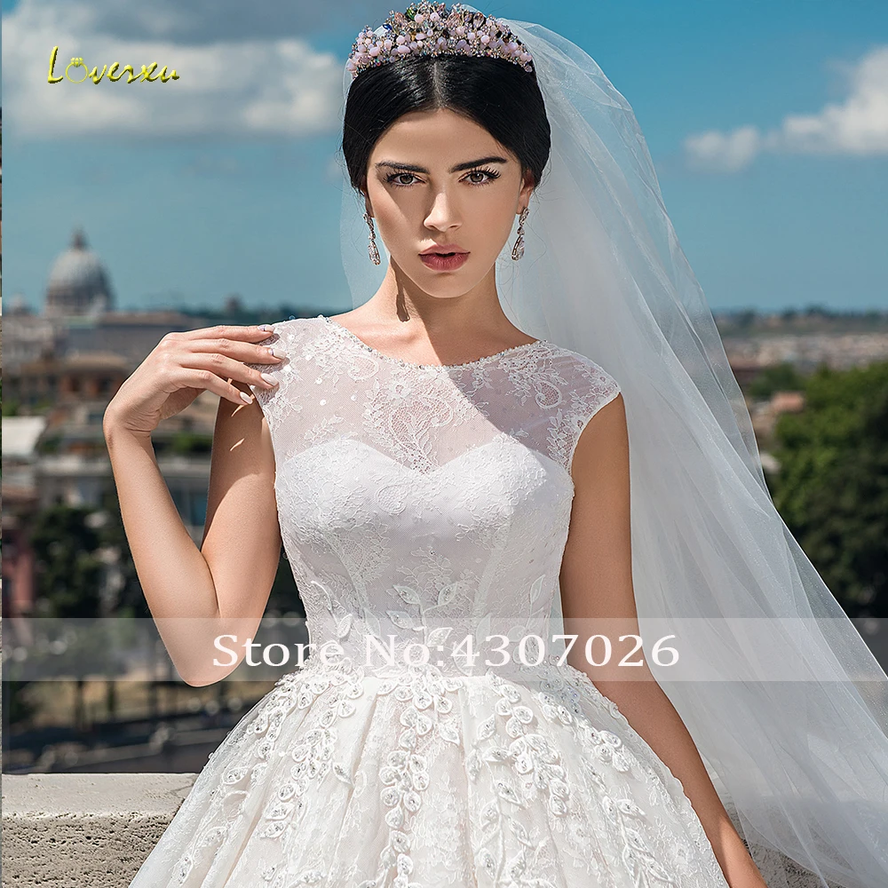 Loverxu бальное платье с круглым вырезом кружевные свадебные платья аппликацией из