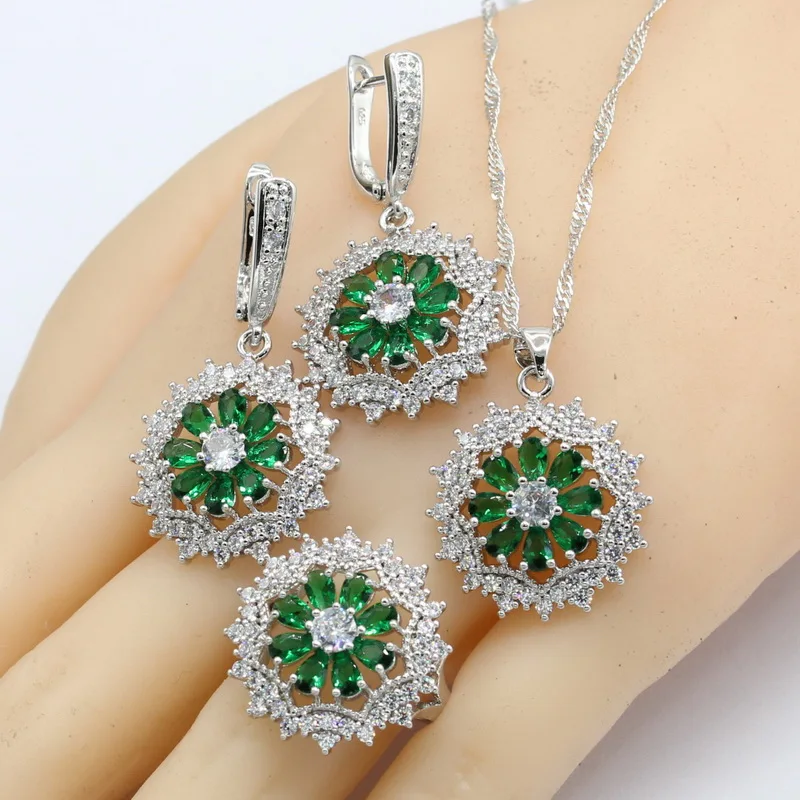 Ювелирные наборы серебряного цвета для женщин 4 s синие зеленые желтые цвет