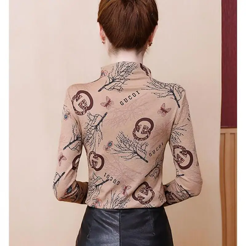 

Women Blouses Long Sleeve Stand Collar Vintage Print Diamonds Korean Blouse Women Shirts Plus Size 4XL Women Tops Camisas Mujer