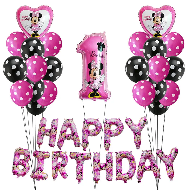 Minnie 1 36 шт./лот Минни Микки Маус голова фольги Воздушные шары розовые голубые, с буквами День Рождения украшения горошек латексные воздушные шары для детского душа - Цвет: Minnie 1