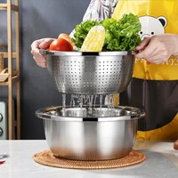 304 stainless steel egg flour mixing bowls rice sieve fruit vegetables drain basket soup basin mesh filter kitchen utensils