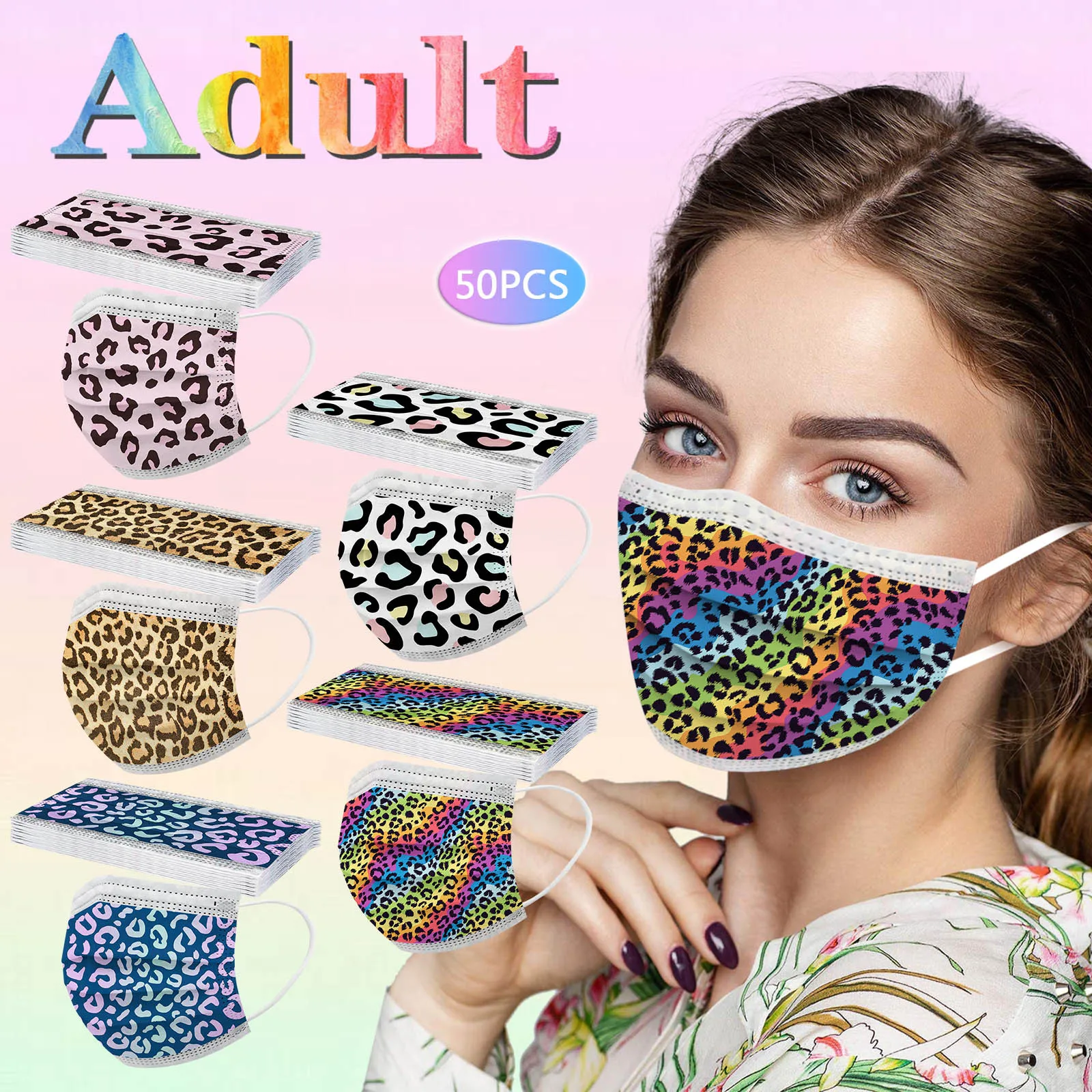 

50pcs Leopard Print Mascarillas Adult Mask Fashion Designer Halloween Cosplay Protective Face Cover Skin-friendly Mascherine