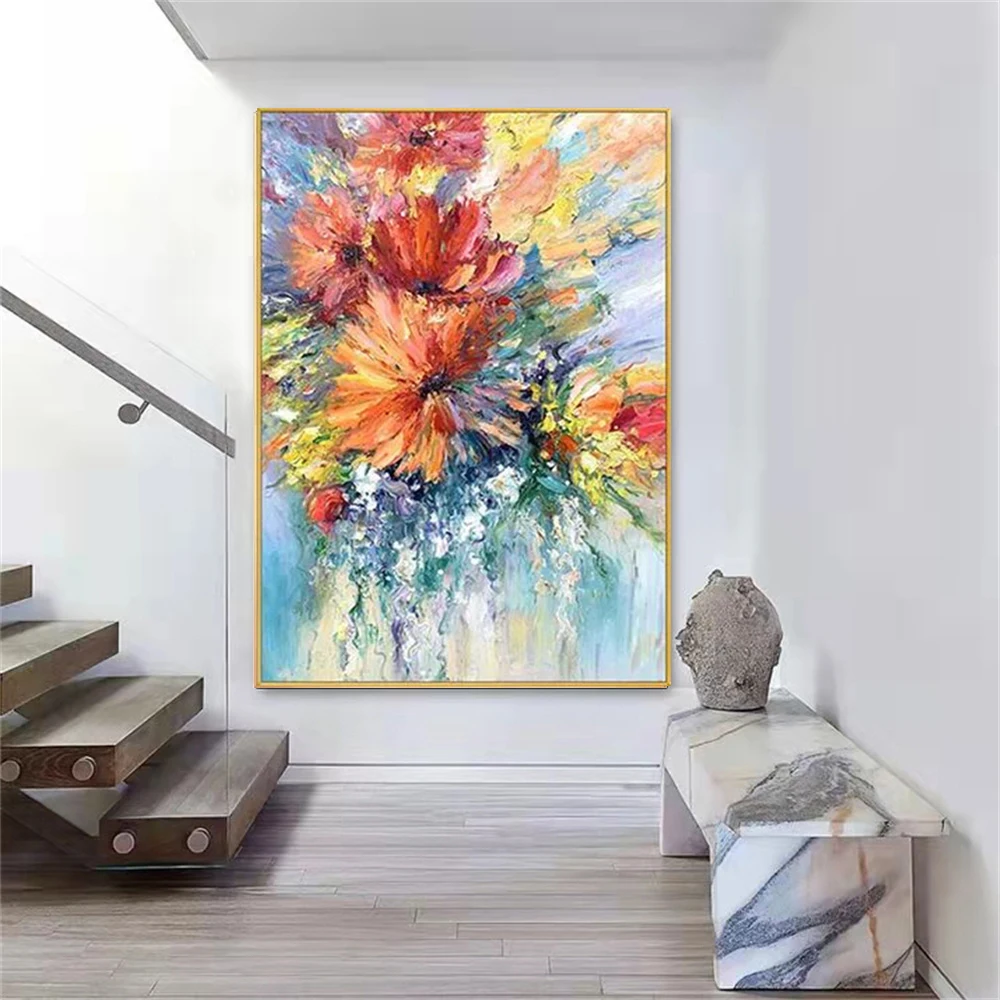 

Hand-painted oil painting flower landscape abstract living room decoration painting porch corridor light luxury hanging painting