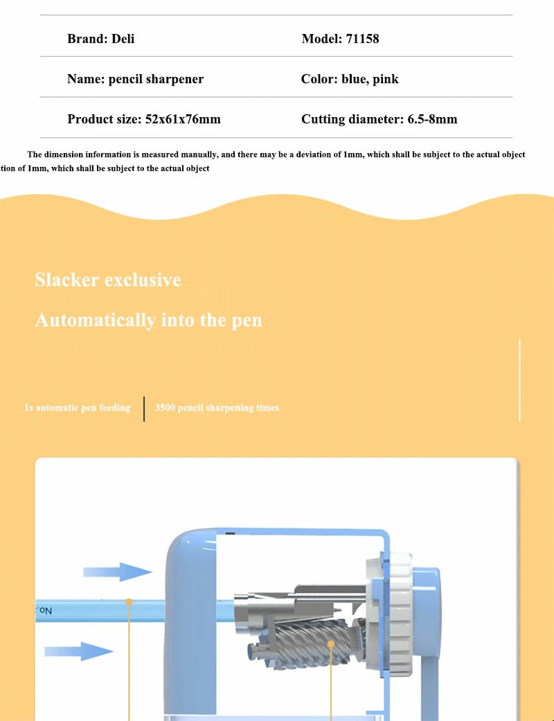 

Hand Cranked Pencil Sharpener Student Child Pencil Sharpner 6.5-8mm OD. Pencil Sharpener Blue Pink Colors School Supplies Gifts