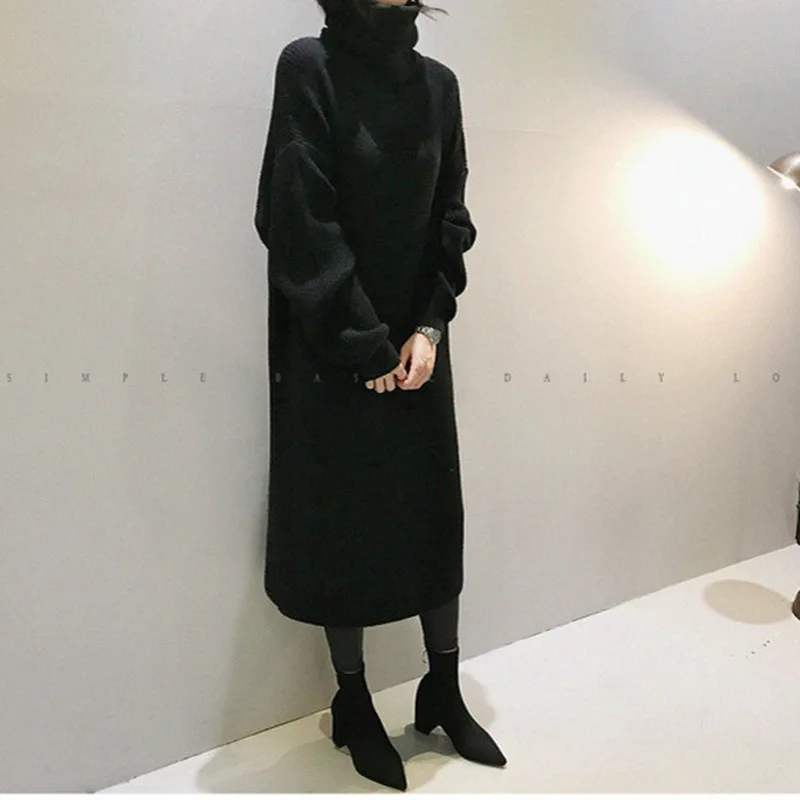 Корейская версия свитер юбка выше колена высокий воротник толстый водолазка