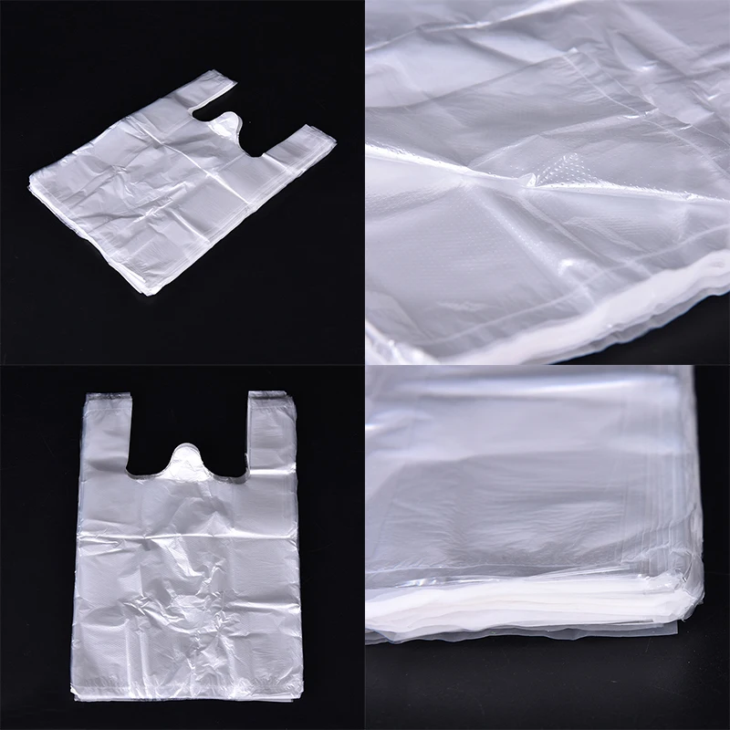 

100pcs Clear Plastic Shopping Bags With Handle Merchandise Supermarket Retail Pouches
