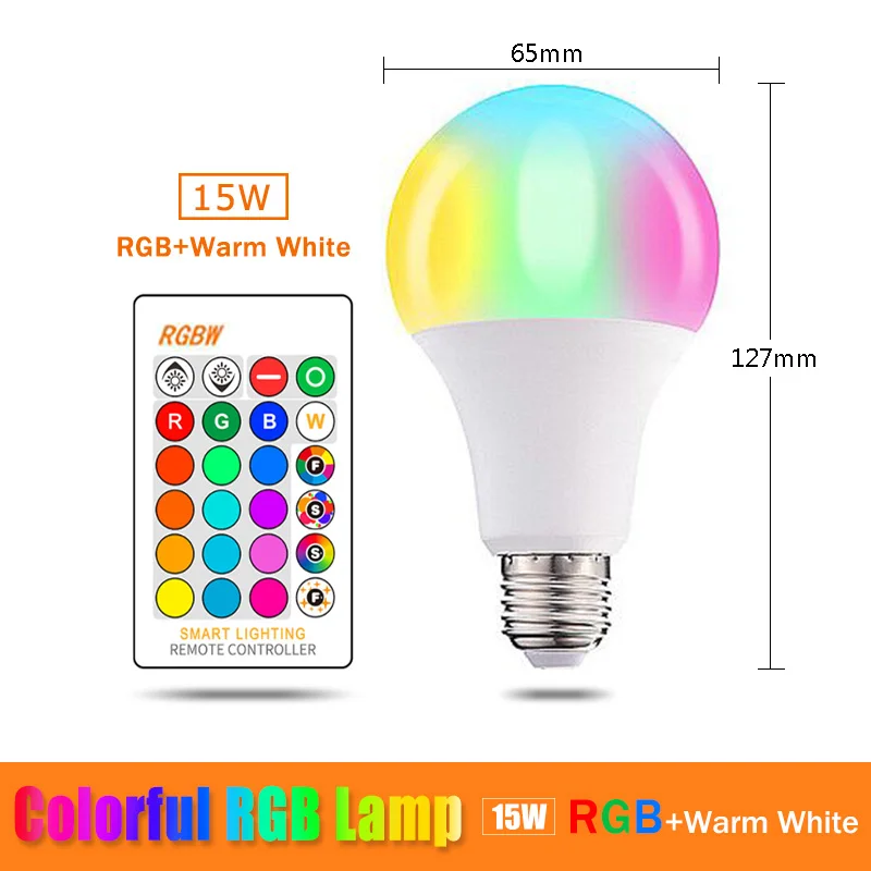 3 Вт, 5 Вт, 7 Вт, 10 Вт, RGB led лампа, светильник, E14, E27, пузырьковый шар, лампа, AC85-265V, волшебный праздник, bombilla, Светодиодный точечный светильник, лампа+ ИК-пульт дистанционного управления - Испускаемый цвет: Type4 15W E27 RGBWW