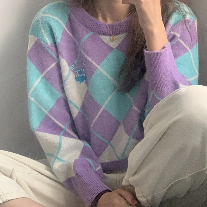 Женский свитер Woherb в клетку сезон зима-осень 2022 корейский вязаный джемпер