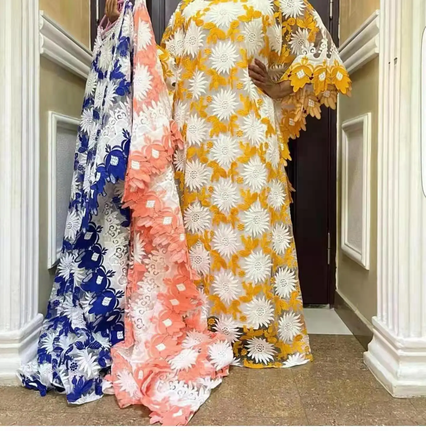 

Super Gown New Style African Women's Clothing Dashiki Abaya Lace Organza Cheongsam Lady Loose Long Dresses + Inside 2 Piece Set