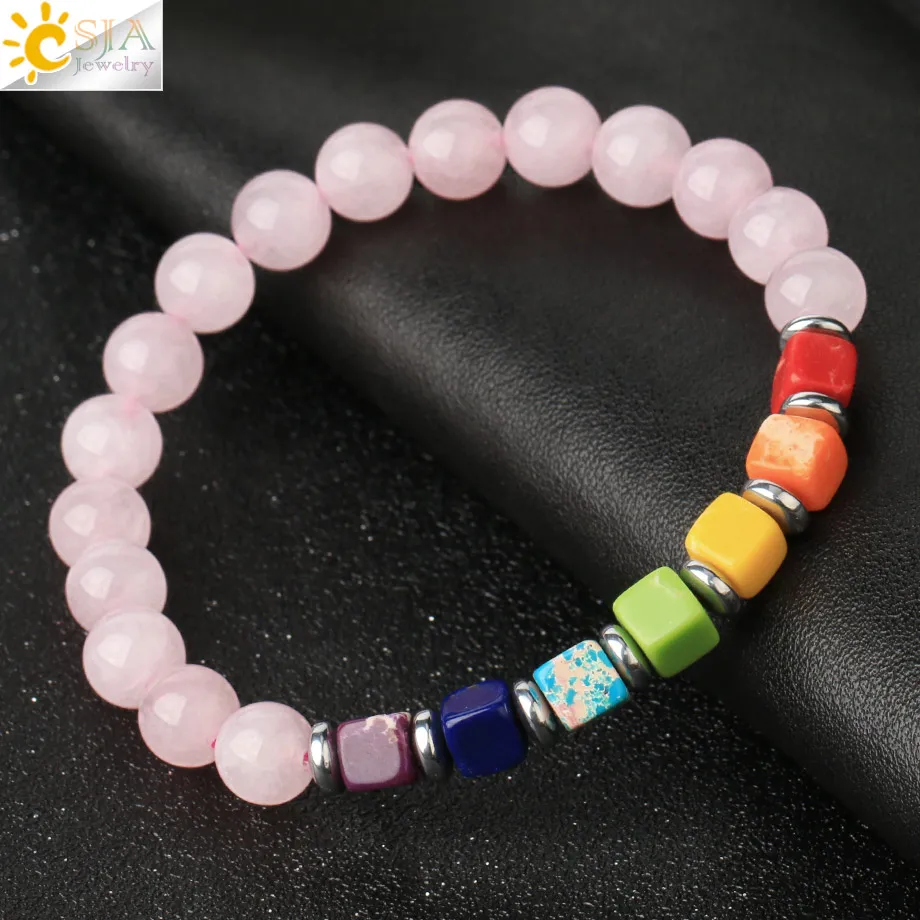 Женские браслеты из натурального камня CSJA квадратные 7 Чакры бирюзы с исцеляющим