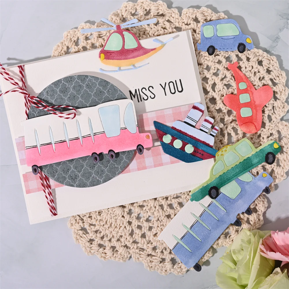 

Bus Airplane Boat Car Submarine Transportation Metal Cutting Dies Stencils Hollowed Die Cut For Card Making DIY Crafts Cards New
