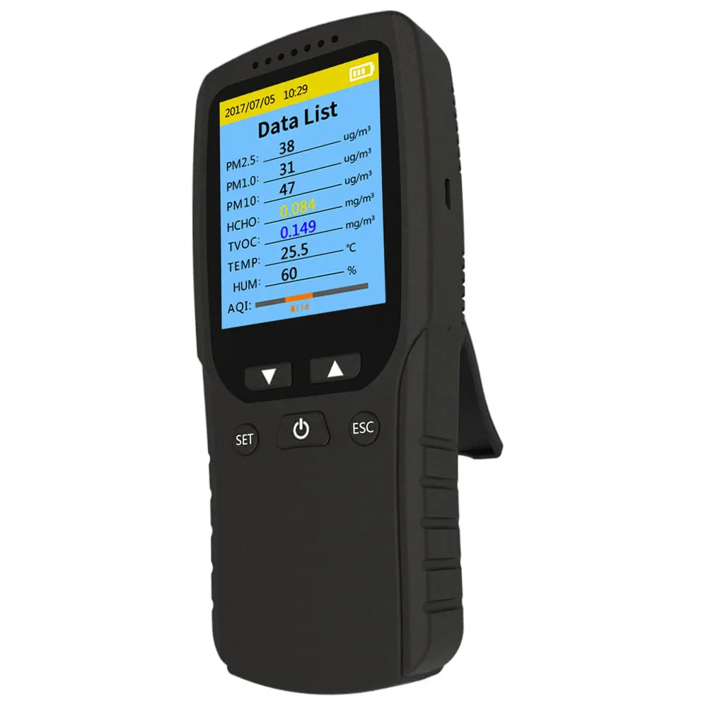 

Air Quality Detector Formaldehyde 2000mAh Temperature Humidity Real Time with LCD Screen Multifunctional Environmental Detector