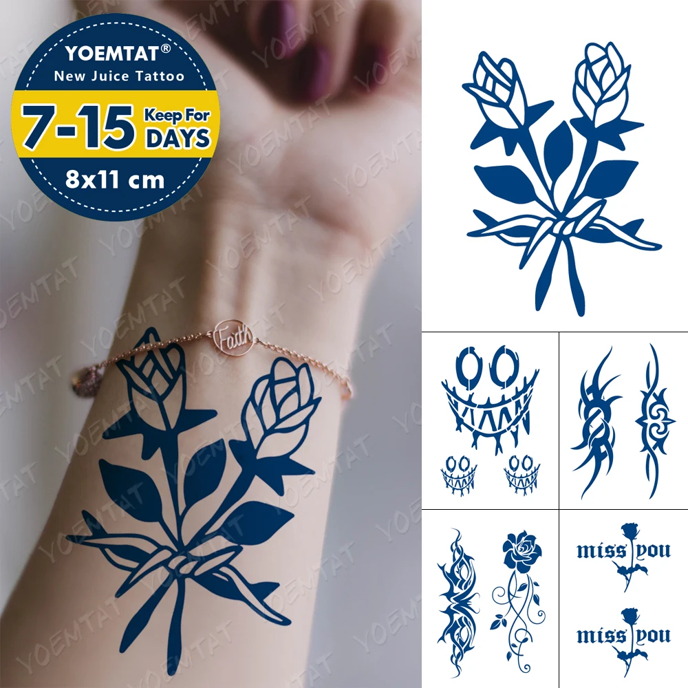 

Juice Lasting Waterproof Temporary Tattoo Sticker Rose Flower Love Butterfly Flash Tattoos Female Arm Body Art Fake Tatto Male