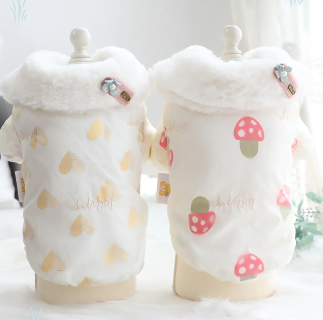 Winter Coat for Dogs Warm Cute Love Mushroom Printing Fleece Dog Jackets XS S M L XL