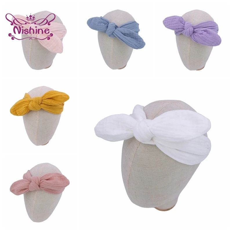 

Мягкая эластичная повязка для волос для новорожденных, однотонная повязка на голову ручной работы с узлом для младенцев, головной убор для ...