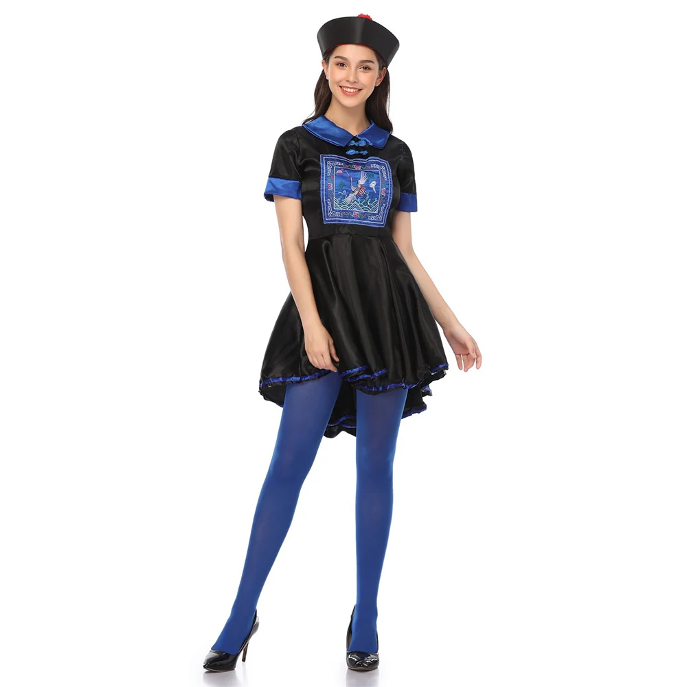 Chinese Zombie Costume Halloween Cosplay Folklore Ghosts Adult Qing Robe Costumed Female Role Plays Black Fancy Dress | Тематическая