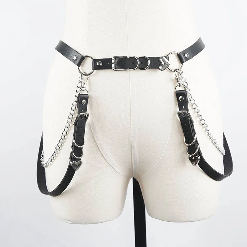 Хип хоп панк кожа женские ремни с цепочкой готика Харадзюку ремень для ног Пояс