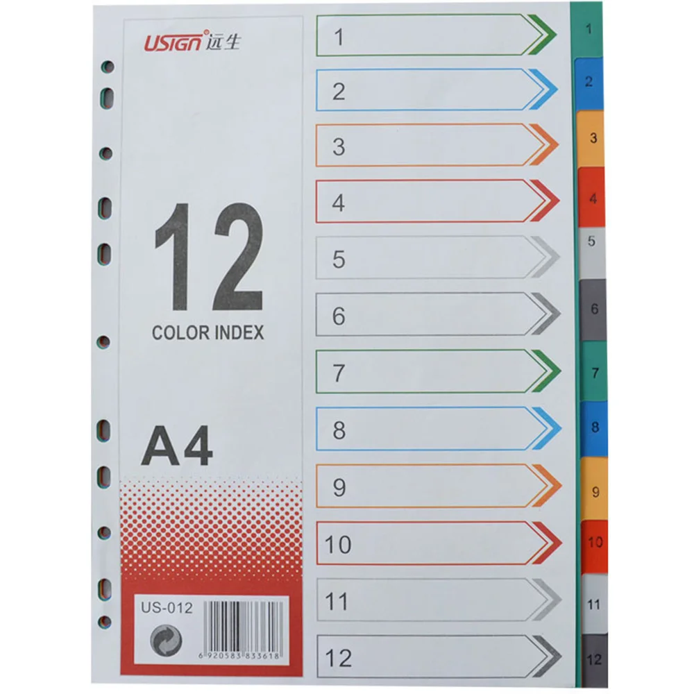 

12Pcs Page Divider Colorful Classification Page Tab for Notebook Memo (A4)