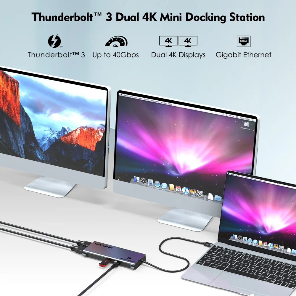 - Thunderbolt 3 Dual 4K @ 60 , USB C, - USB 3, 0 Gigabit Ethernet Dual 4K DisplayPort MacBook Pro OSX