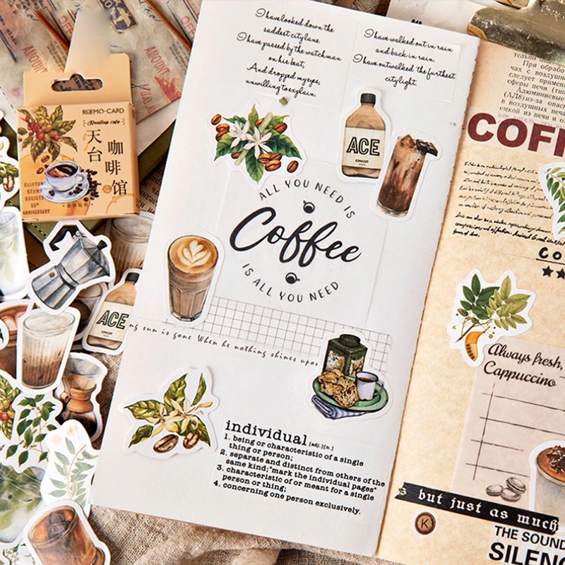 46Pcs/Box Momo vintage Rooftop Coffee sho paper sticker decoration DIY ablum diary scrapbooking label kawaii stationery - купить по