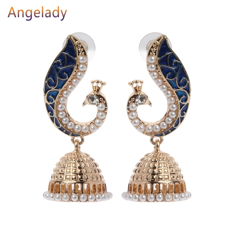 Ретро Индийский Болливуд Kundan Павлин Jhumka Jhumki Висячие серьги цыганские украшения
