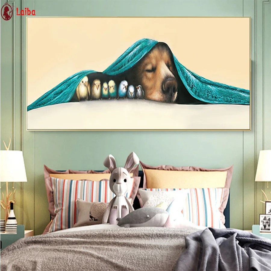 

full Diy diamond painting Warm Dog Mother Sleep With Bird Child Home Decor picture rhinestones embroidery diamond mosaic 5d