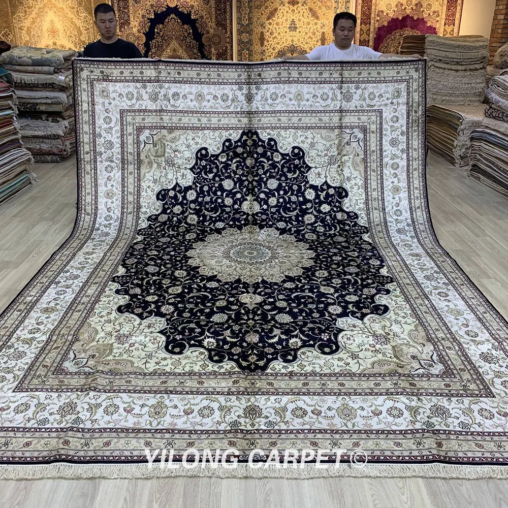 Koop Yilong 9 'X 12' Antieke Klassieke Perzisch Tapijt Grote Medaillon Vantage Chinese Zijde Tapijt (YJH275B)