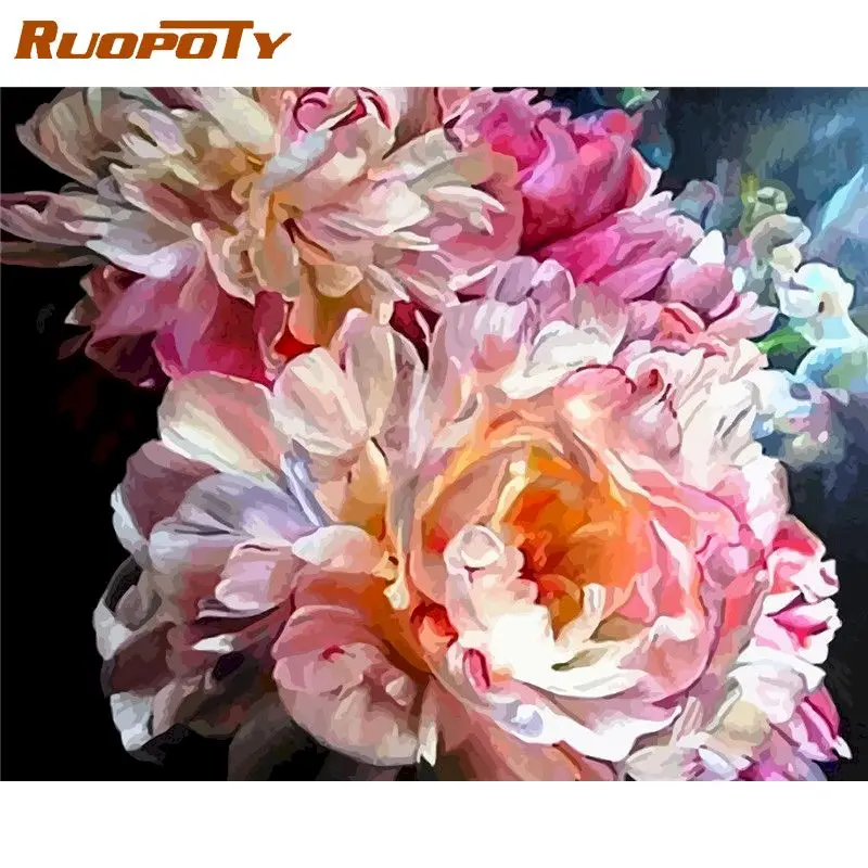 

RUOPOTY Pink Flower Painting By Numbers Kits For Adults Children Unique Gift Acrylic Pigment Coloring On Picture By Number Wall