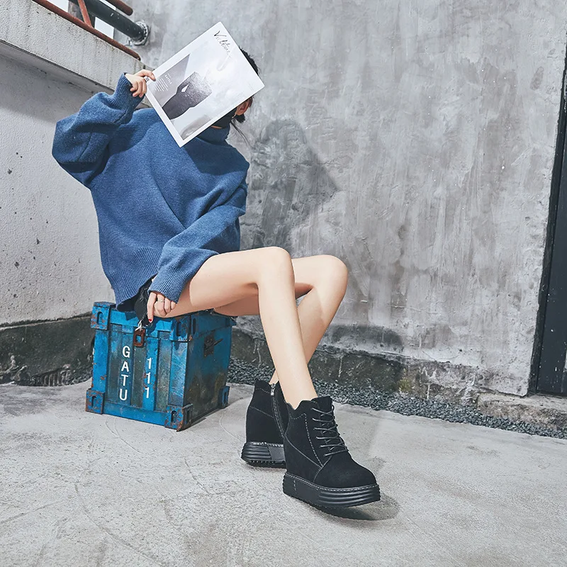 SWONCO/замшевые ботильоны женские кроссовки на танкетке платформе Сезон Зима