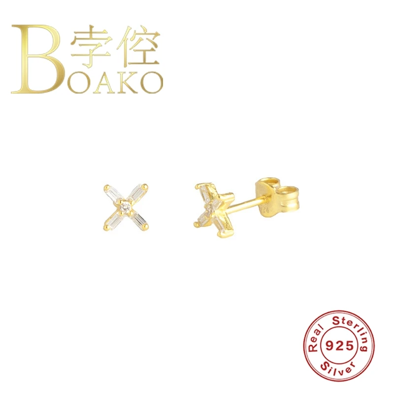 

BOAKO 925 Sterling Silver Stud Earrings Piercing Earrings For Women Diamond Luxury Fashionable Zircon Silver/Gold Jewelry Bijou