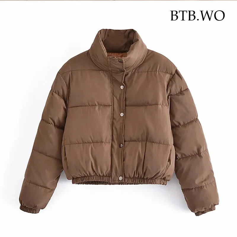

BTB.WO Za 2021 Women Fashion Parkas Thick Warm Loose Padded Jacket Coat Vintage Long Sleeve Pockets Female Outerwear Chic Tops