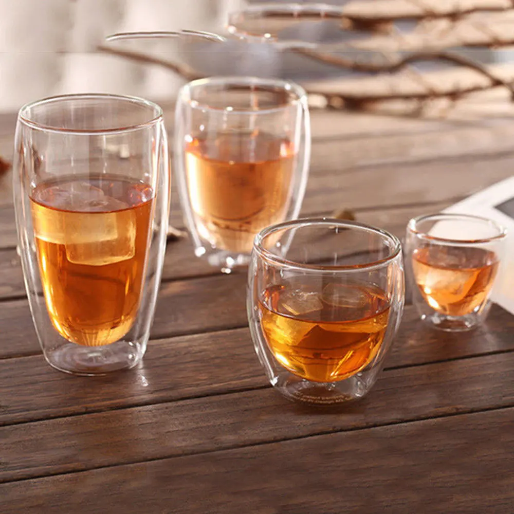 Milk Beer Container Tea Cup Coffee Mugs Glass 80-600ml Dining Bar Glassware Drinks Clear Double Wall | Дом и сад
