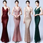 Длинное вечернее платье без рукавов с v-образным вырезом и пайетками; Элегантное вечернее платье; Платье русалки для выпускного вечера; V-образный вырез; Вечерние платья; Новинка; XUCTHHC