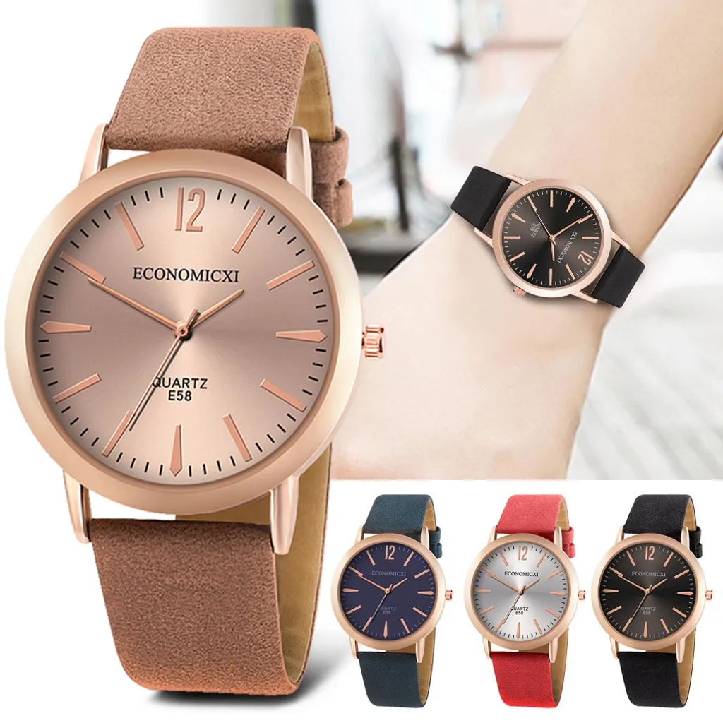 Модные женские туфли часы Простой Круглый чехол кожаный ремешок кварцевые