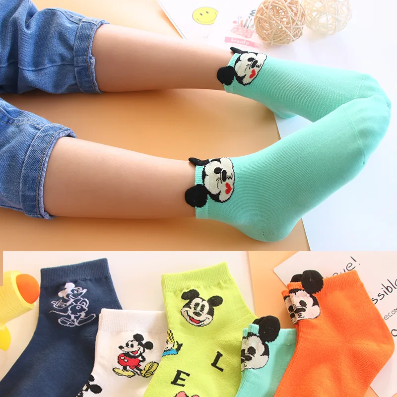 

5 pairs Disney Cartoon Anime figure Summer thin Mickey Minnie mouse sock Cartoon casual xxx boys and girls baby stuff socks