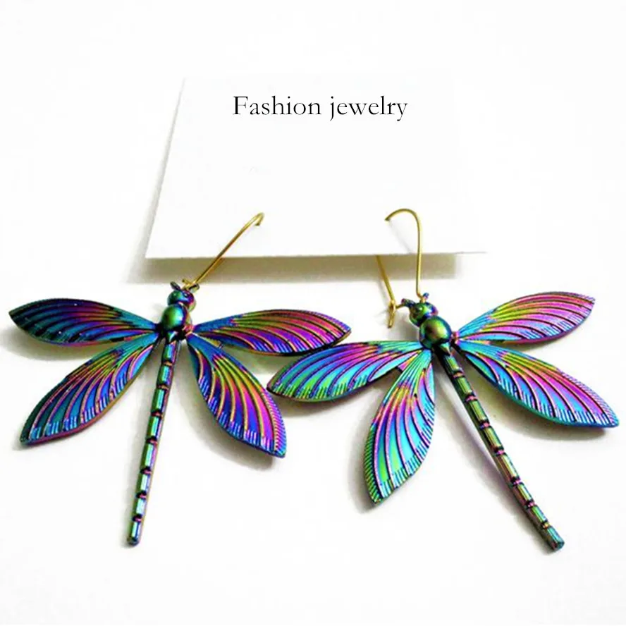 Разноцветные психоделические серьги счастливая Стрекоза насекомое Необычные