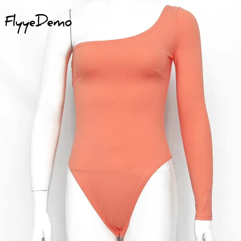 Хлопковый боди с одним плечом и вырезом на лодке длинным рукавом 2020 весенне