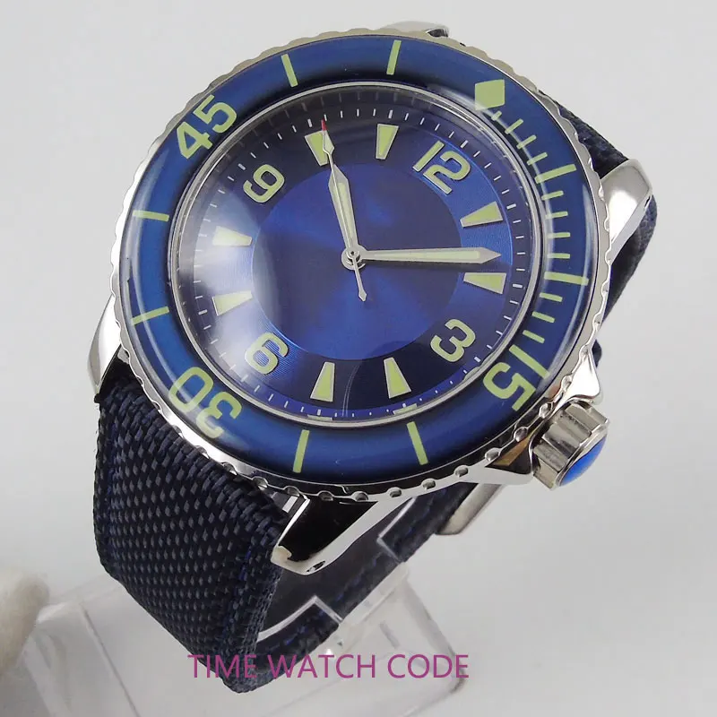Мужские наручные часы с автоматическим циферблатом синим светящимися стрелками