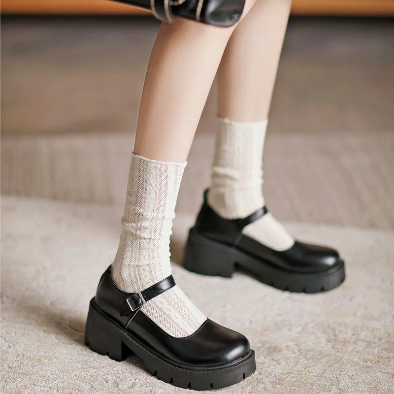 

Women Student Shoes Japanese Style Ankle Strap Round Toe High Heels Platform Leather Shoes Cute Lolita JK Girls Mary Jane Shoes