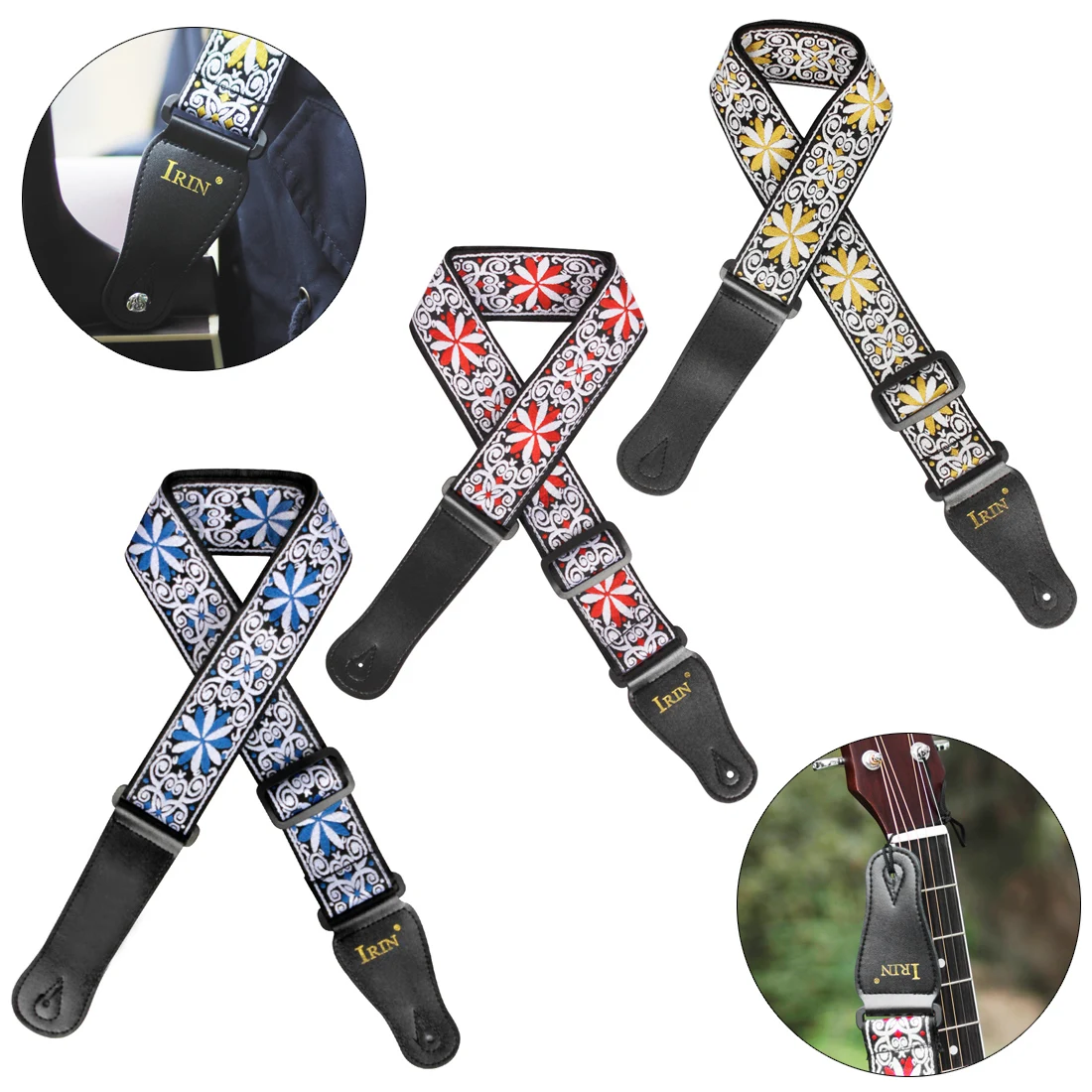 Прочный винтажный ремень с цветочными полосками в богемном стиле гитарный