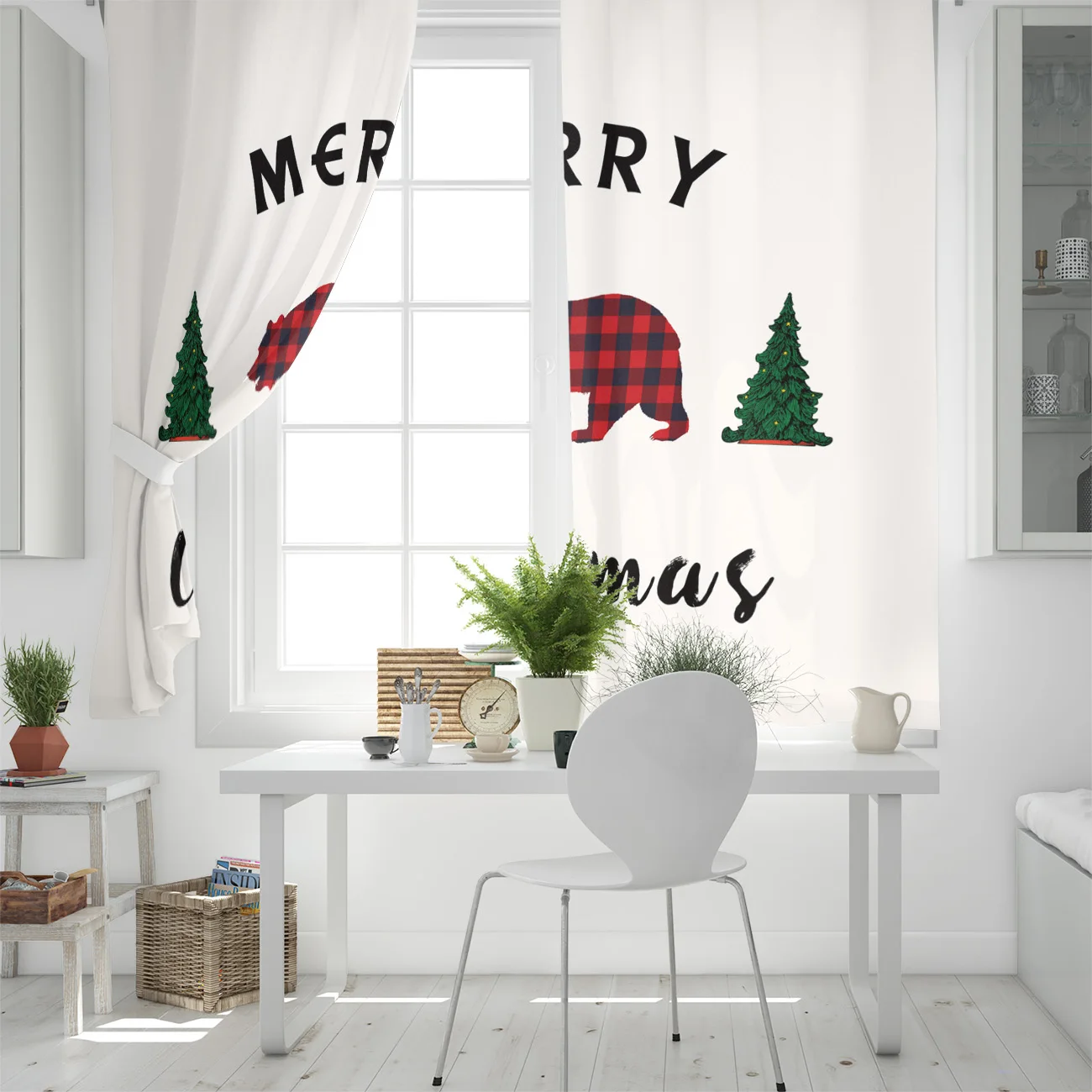 Рождественская елка Красная клетка полярный медведь занавески на окна для